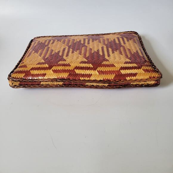 Vintage Woven Diamond Pattern Rattan Zip Clutch Purse Glossy Boho Coastal‎ Retro - Picture 3 of 9